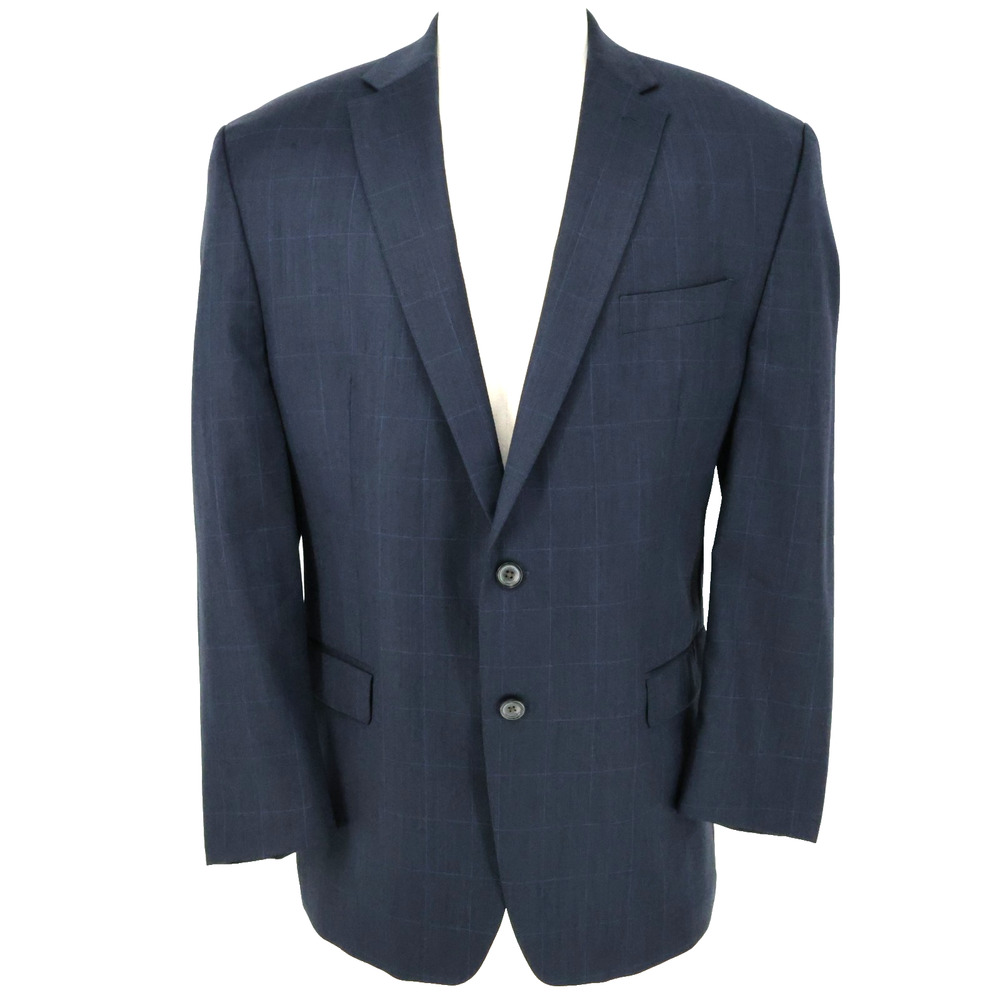 LRL Ralph Lauren Sport Coat Mens 46R Dark Blue Plaid Wool Jacket Double Vent